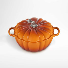 4-Quart Enameled Cast Iron Pumpkin Cocotte with Figural Knob - Persimmon with Stainless Steel Figural Knob