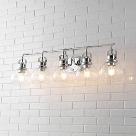 Shirley 36.25" Five-Light Bathroom Vanity Fixture with Seeded Glass Shades - Chrome