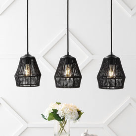 Ibiza Island 30" Three-Light Woven Rope LED Linear Pendant - Black