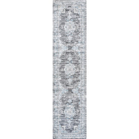 Bausch Bohemian Distressed Chenille Machine-Washable 2' x 8' Runner Rug - Dark Gray/Blue