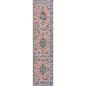 Wincer Chenille Cottage Medallion Machine-Washable Orange 2' x 8' Runner Rug - Orange/Gray