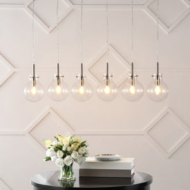 Harlow 40.5" Six-Light LED Linear Pendant with Clear Glass Globe Shades - Nickel/Clear