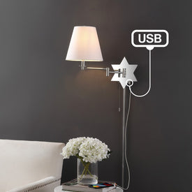David 18.5" Single-Light Swing-Arm Plug-In/Hardwired LED Sconce w/ USB Charging Port - Chrome