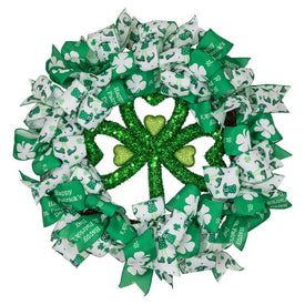 24" Unlit Shamrocks and Ribbons St. Patrick's Day Wreath