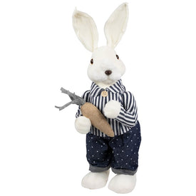 19" Standing Boy Bunny with Carrot Easter Figure - Navy Blue