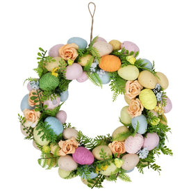 15" Artificial Floral Easter Egg Spring Wreath
