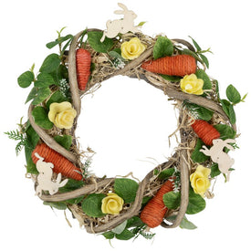 11.5" Mixed Floral and Carrots Artificial Easter Wreath