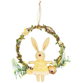 10" Bunny with Flowers Artificial Easter Twig Wreath