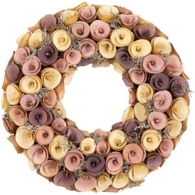12" Artificial Floral Wooden Spring Wreath - Pink and Yellow