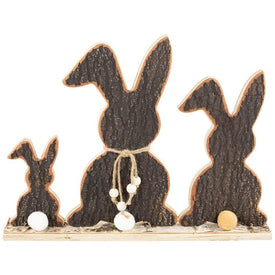15.75" Rabbit Trio Wooden Tree Bark Easter Decoration