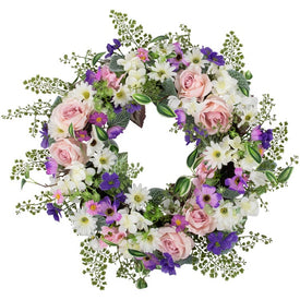 24" Mixed Floral and Fern Artificial Spring Wreath