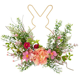 16" Bunny and Peony Mixed Floral Wall Hanging Easter Decoration - Pink