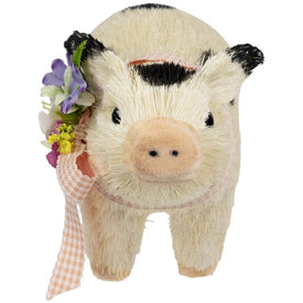 9" Spotted Piglet with Bow and Flowers Spring Figurine