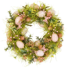 13" Easter Eggs with Butterflies Artificial Spring Wreath - Green and Pink