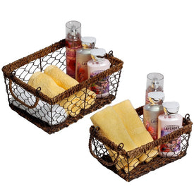 Abaca Wired Rectangular Baskets Set of 2