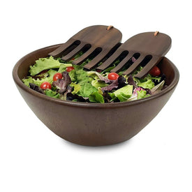 Satun 12" Wood Salad Bowl with Salad Hands Three-Piece Set