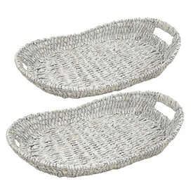 Whitewashed Oval Woven Seagrass Trays Set of 2