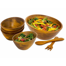 Singapore Angle Seven-Piece Rubberwood Salad Bowl Serving Set