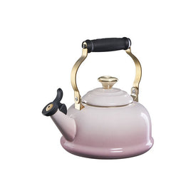 Classic 1.7-Quart Enamel On Steel Whistling Kettle with Gold Heart Knob - Shell Pink