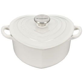 Traditional 2-Quart Enameled Cast Iron Heart Cocotte with Lid - White