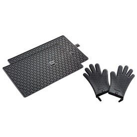 BBQ+ Three-Piece Silicone Grill Mat and Gloves Set