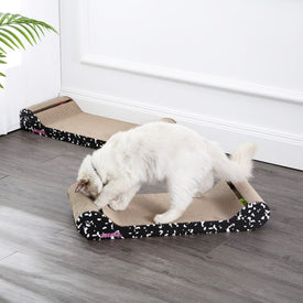 Rini Modern Cardboard Lounge Bed Cat Scratcher with Built-In Bell Toys and Catnip