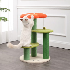 Poppy Three-Tier Modern Jute Flower Cat Tree with Dangling Toy