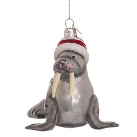 4.5" Noble Gems Walrus with Hat, Glass Ornament