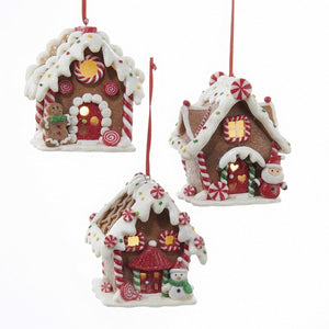 3.5" Gingerbread House Ornaments, LED Cordless, Set of 3