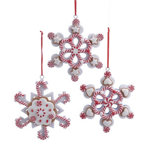 5.25" Peppermint Gingerbread Snowflake Ornaments, Set of 3