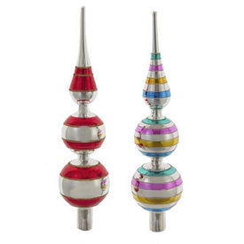 13" Early Years Glass Finial Tree Topper-Red & Silver
