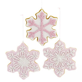 4.5" Pink and White Snowflake Cookie Ornaments, Set of 3