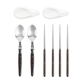 Wenge Wood Chopsticks, Laguiole Spoons, and Ceramic Rests Set of 2 Pairs