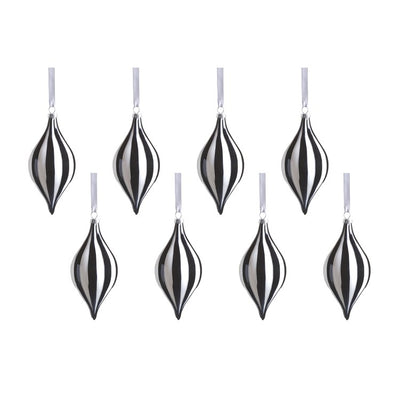 Product Image: Monochrome Stripe Glass Ornaments Set of 8