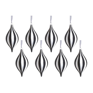 Monochrome Stripe Glass Ornaments Set of 8