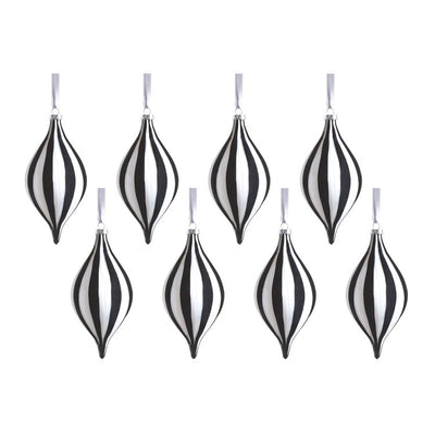 Product Image: Monochrome Stripe Glass Ornaments Set of 8