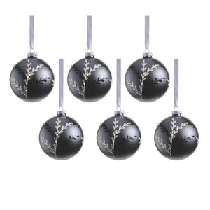 Patrin Glass Ball Ornaments with Leaf Pattern Set of 6
