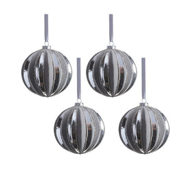 Giada 4.75" Shiny Glass Ball Ornaments with Flock Pattern Set of 4