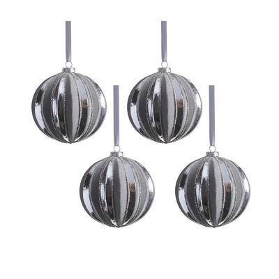 Product Image: Giada 4.75" Shiny Glass Ball Ornaments with Flock Pattern Set of 4