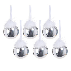 Luster Glass Ball Ornaments with Feather Design Set of 6