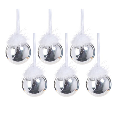 Product Image: Luster Glass Ball Ornaments with Feather Design Set of 6