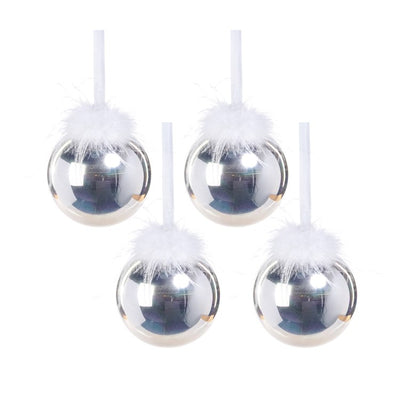 Product Image: Luster 4.75" Glass Ball Ornaments with Feather Design Set of 4