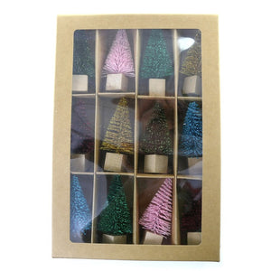 Traditional Boxed Bottle Brush Trees Set of 12 - Assorted