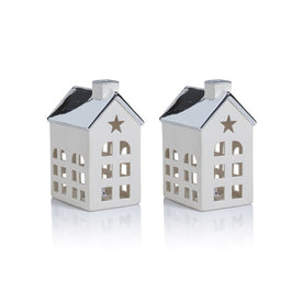 Lilou Two-Piece Set Porcelain LED House with Colored Roof