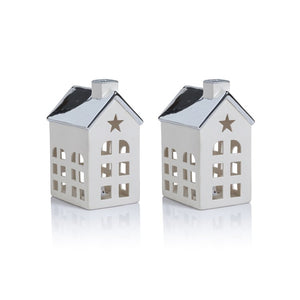 Lilou Two-Piece Set Porcelain LED House with Colored Roof
