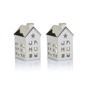 Lilou Two-Piece Set Porcelain LED House with Colored Roof