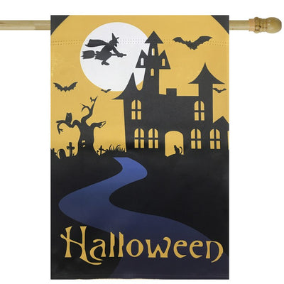 Product Image: 28" x 40" Spooky House with Bats and Witch Halloween Outdoor House Flag