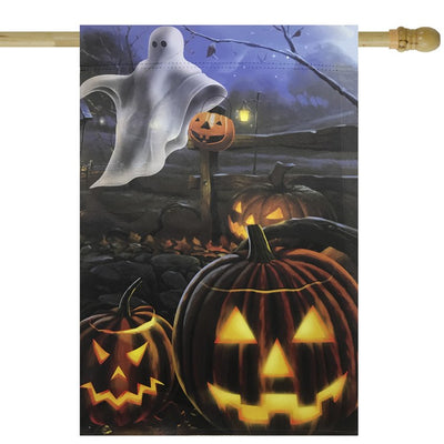 Product Image: 28" x 40" Pumpkins and Ghost Spooky Halloween Outdoor House Flag