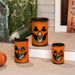 Three-Piece Black and Orange Metal Pumpkin Lantern Set Halloween Decoration