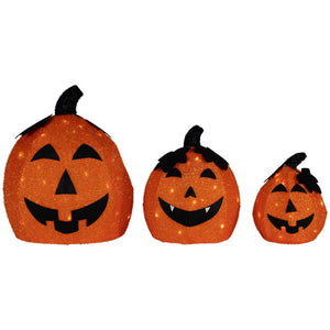 LED Lighted Jack-O'-Lantern Outdoor Halloween Decorations with Warm White Lights Set of 3